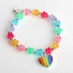 Equilibrium Girls Silver Plated Rainbow Heart Bracelet