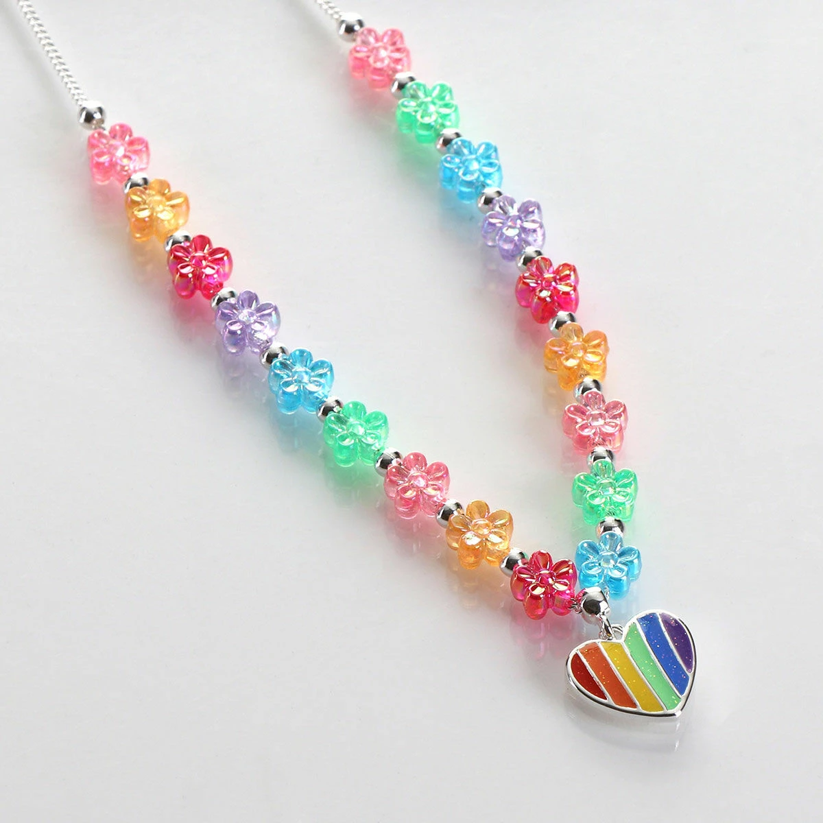 Equilibrium Girls Silver Plated Rainbow Hearts Necklace 1 Equilibrium Girls Silver Plated Rainbow Hearts Necklace