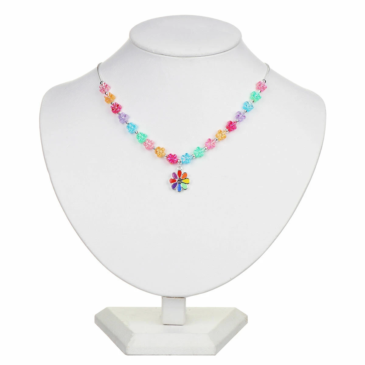 Equilibrium Girls Silver Plated Rainbow Flowers Necklace 3 Equilibrium Girls Silver Plated Rainbow Flowers Necklace - Image 3