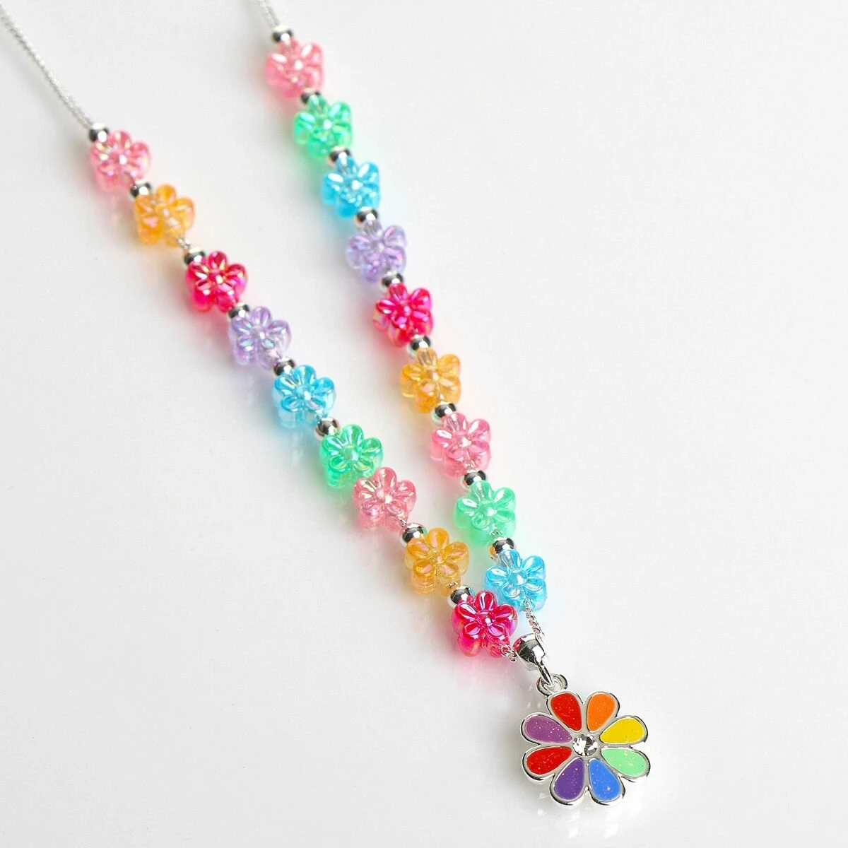 Equilibrium Girls Silver Plated Rainbow Flowers Necklace 1 Equilibrium Girls Silver Plated Rainbow Flowers Necklace