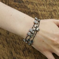 Equilibrium Silver Multi Hearts Leather Bracelet -gifts shop equilibrium black multi hearts leather bracelet 49506 image04 1