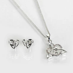 Equilibrium Silver Plated Celtic Knotted Heart Stud Earrings -gifts shop equilibrium necklace 314503 celtic knot diamante heart silver plated necklace earring 1