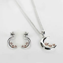 Equilibrium Two Tone Polished Pretty Moon & Star Earrings -gifts shop equilibrium necklaces 314404 polished two tone pretty moon stars necklace earring01 1