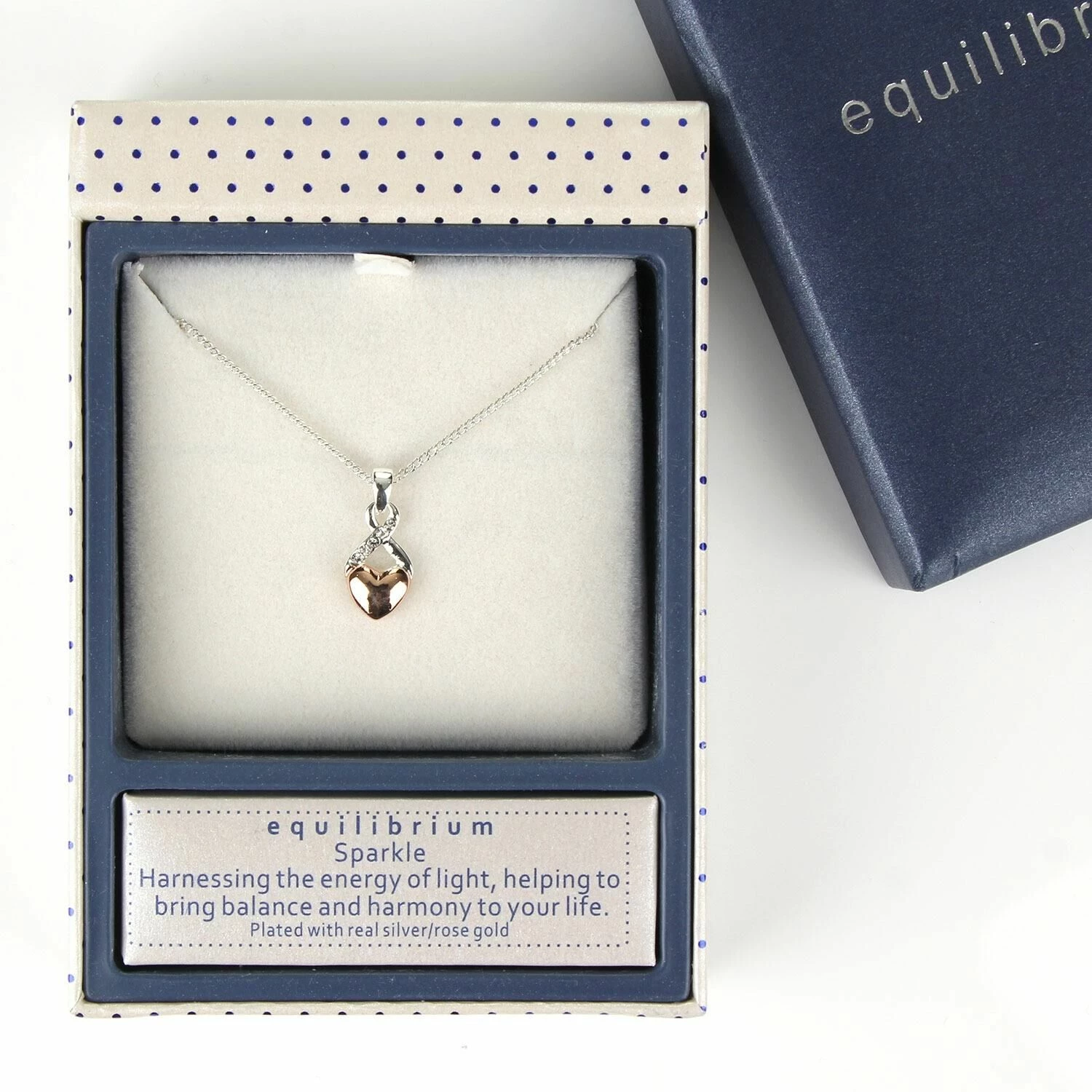 Equilibrium Two Tone Rose Gold Heart And Silver Kiss Necklace 2 Equilibrium Two Tone Rose Gold Heart And Silver Kiss Necklace - Image 2