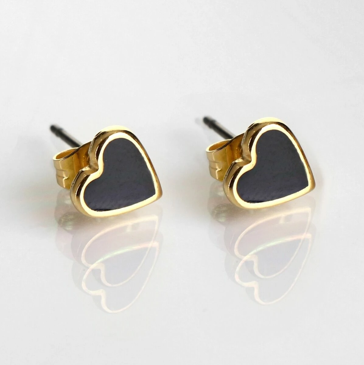 Carrie Elspeth Black Enamel Heart Stud Earrings 2 Carrie Elspeth Black Enamel Heart Stud Earrings - Image 2