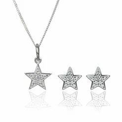 Elements Clear Cubic Zirconia Star 2 Piece Jewellery Set