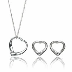 Elements Silver Open Heart 2 Piece Jewellery Set