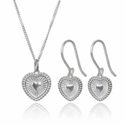 Elements Sun Ray Textured Heart 2 Piece Jewellery Set