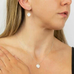 Elements Sun Ray Textured Heart 2 Piece Jewellery Set -gifts shop gecko elements sun ray textured heart silver drop necklace and earrings lifestyle