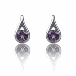 Elements Amethyst Teardrop Silver Stud Earrings