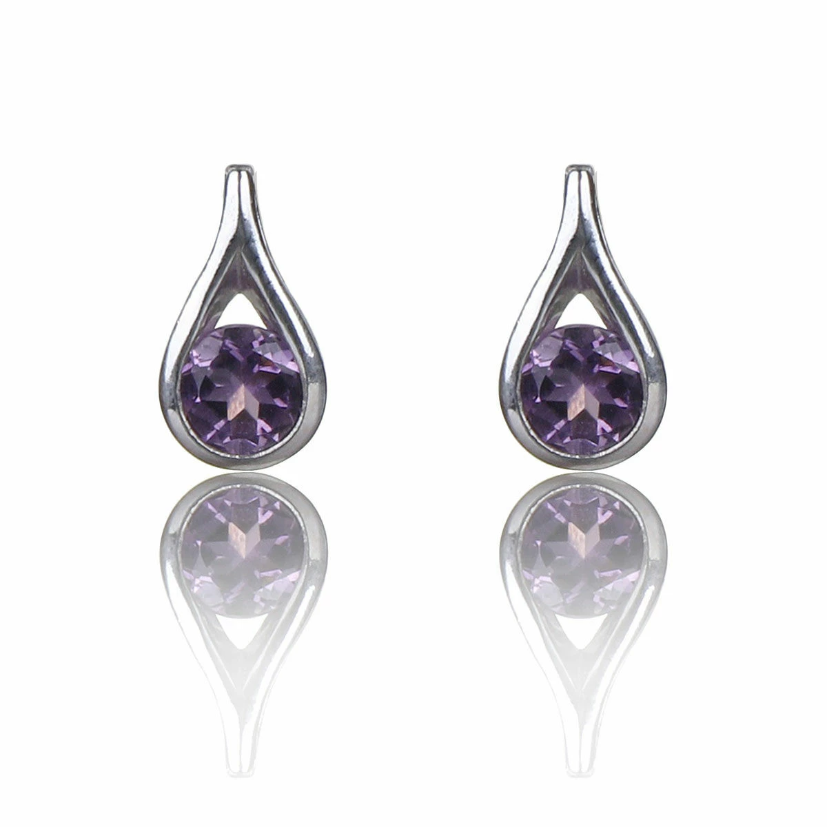 Elements Amethyst Teardrop Silver Stud Earrings 1 Elements Amethyst Teardrop Silver Stud Earrings