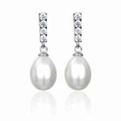 Elements White Fresh Water Pearl Drop Boxed Silver Earrings