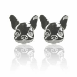 Elements Silver French Bulldog Boxed Stud Earrings