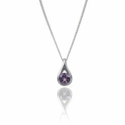 Elements Amethyst Teardrop Pendant Silver Necklace