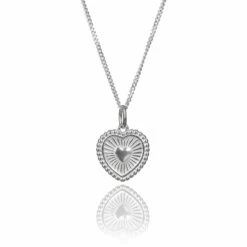 Elements Sun Ray Textured Heart Pendant Silver Necklace