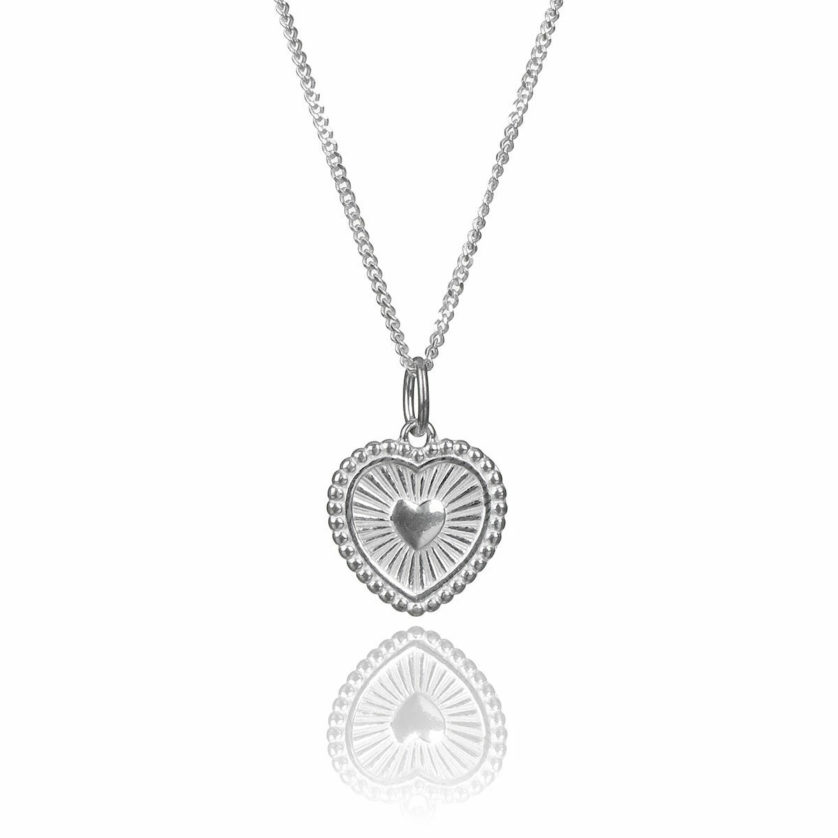Elements Sun Ray Textured Heart Pendant Silver Necklace 1 Elements Sun Ray Textured Heart Pendant Silver Necklace