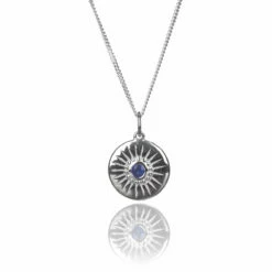 Elements Sapphire Crystal Round Pendant Silver Necklace