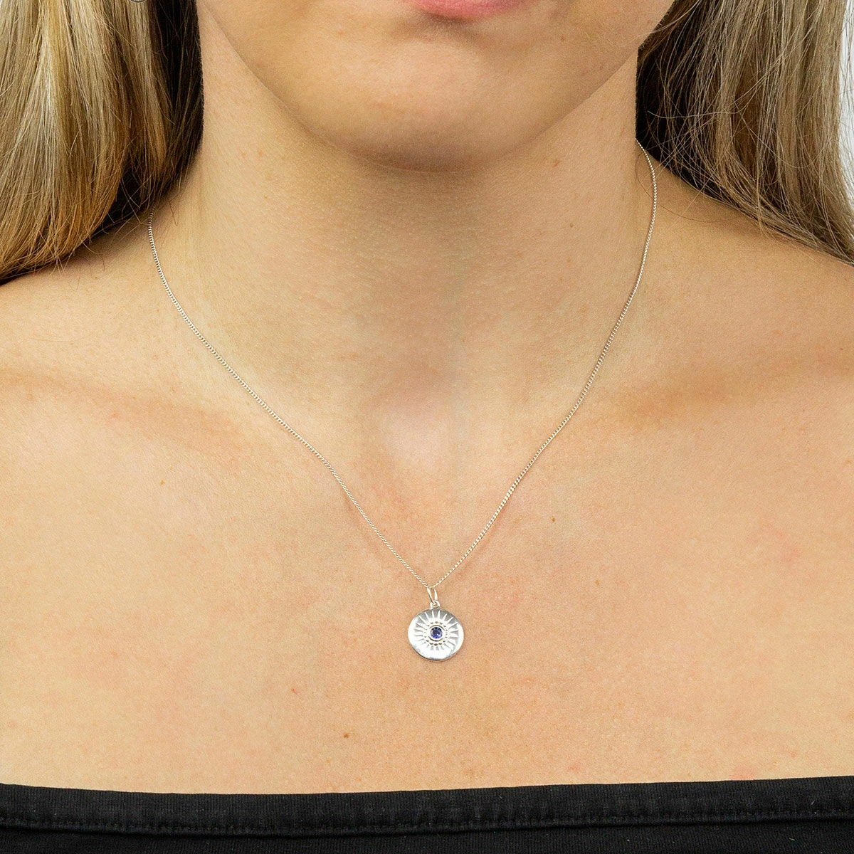 Elements Sapphire Crystal Round Pendant Silver Necklace 3 Elements Sapphire Crystal Round Pendant Silver Necklace - Image 3