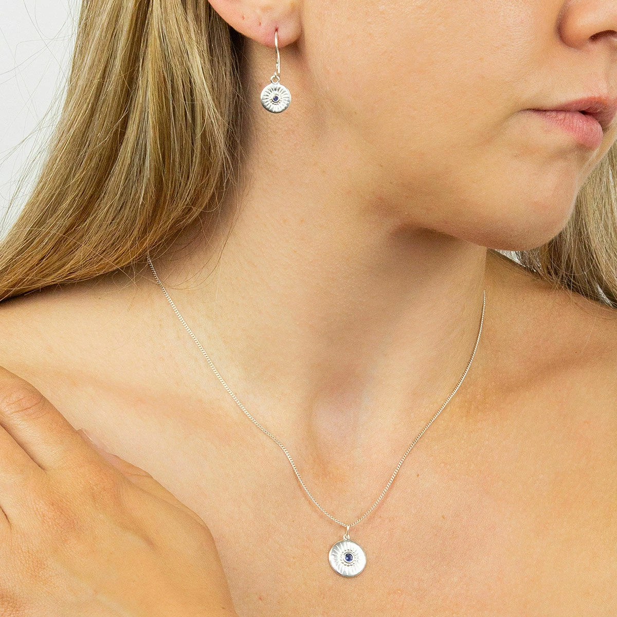 Elements Sapphire Crystal Round Pendant Silver Necklace 4 Elements Sapphire Crystal Round Pendant Silver Necklace - Image 4