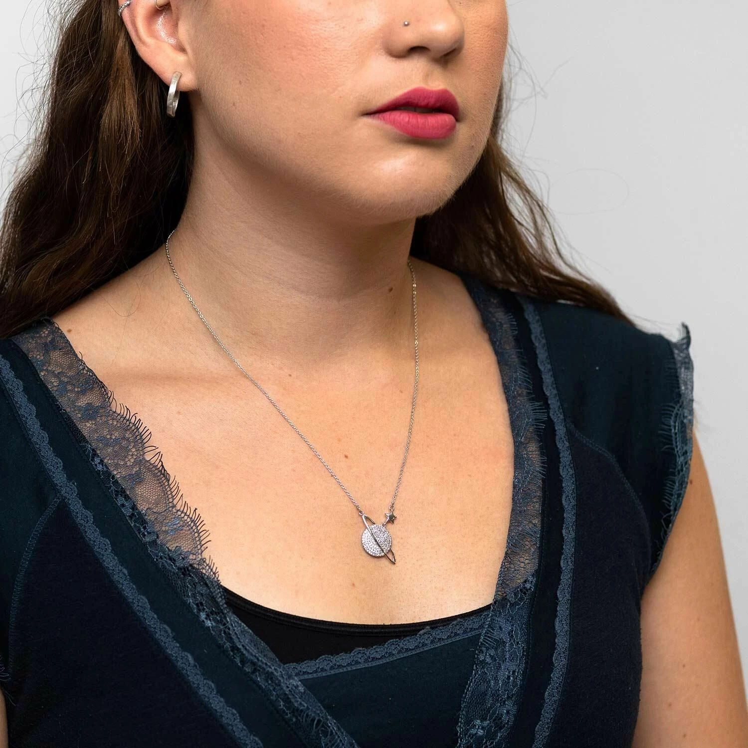 Equilibrium Celestial Planet White Gold Plated Necklace 2 Equilibrium Celestial Planet White Gold Plated Necklace - Image 2