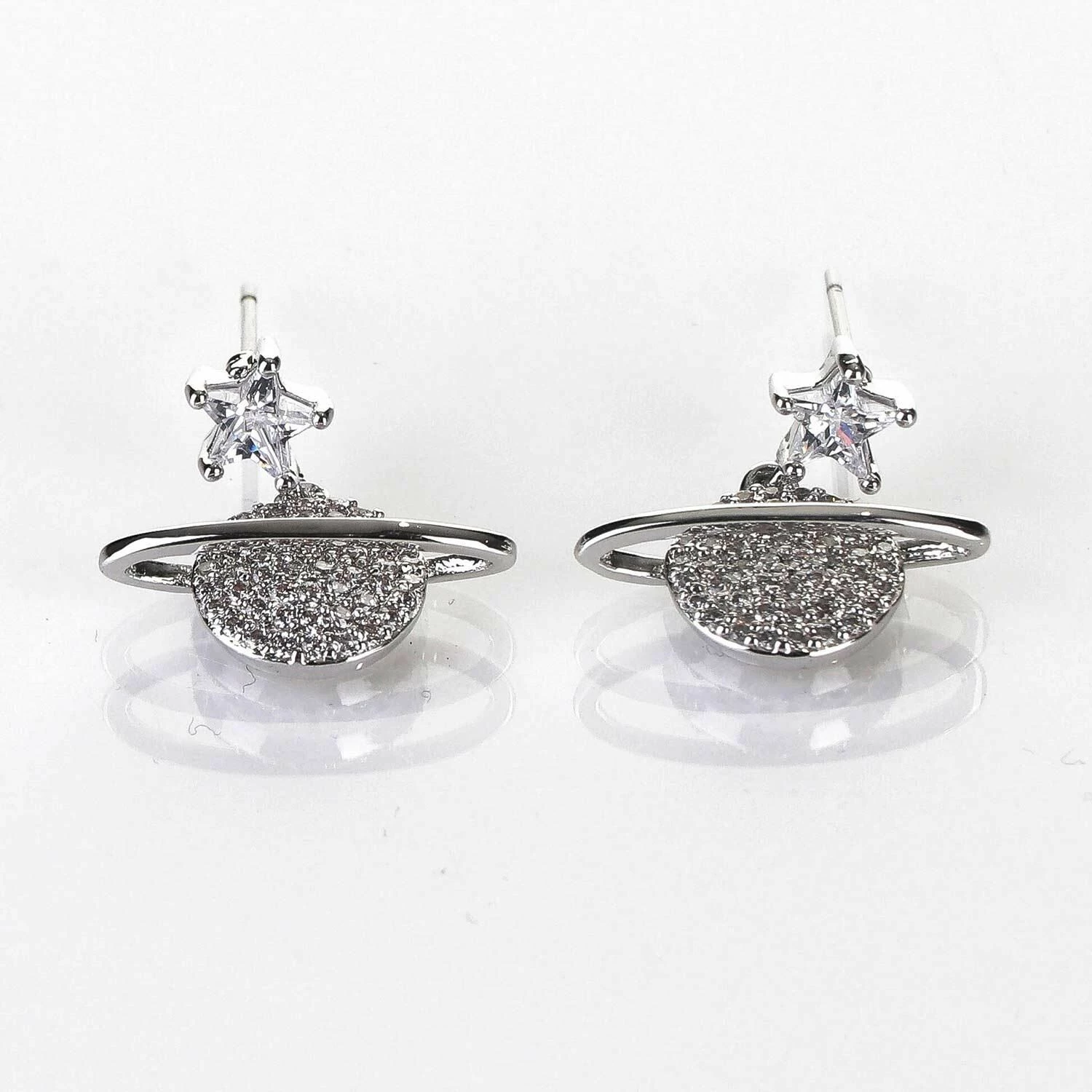 Equilibrium Celestial Pavé Planet White Gold Plated Earrings 1 Equilibrium Celestial Pavé Planet White Gold Plated Earrings
