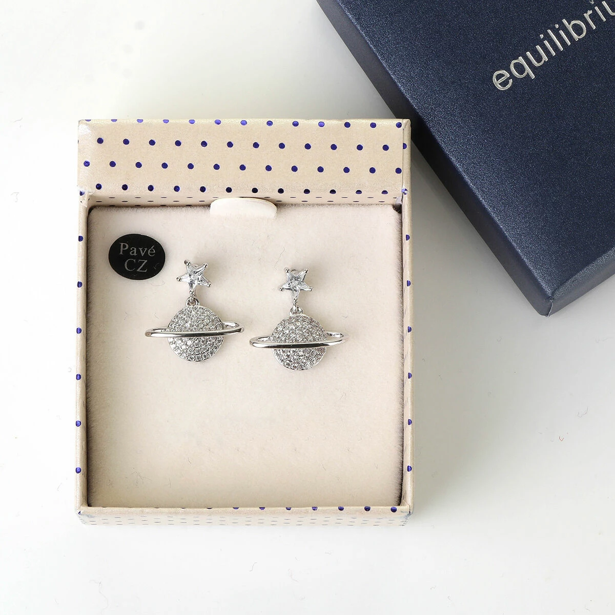 Equilibrium Celestial Pavé Planet White Gold Plated Earrings 2 Equilibrium Celestial Pavé Planet White Gold Plated Earrings - Image 2