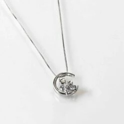 Equilibrium Cats On Moon White Gold Plated Necklace
