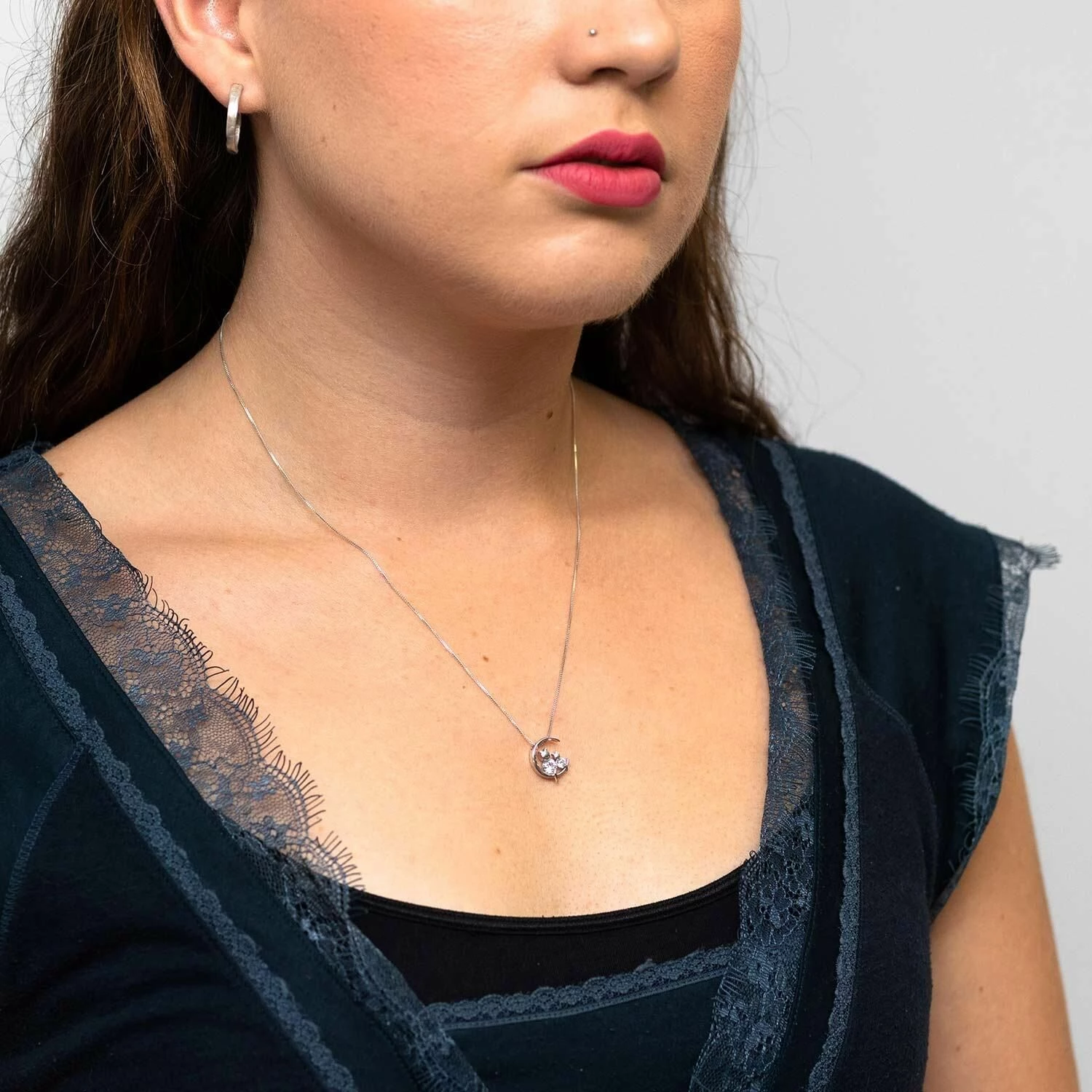 Equilibrium Cats On Moon White Gold Plated Necklace 2 Equilibrium Cats On Moon White Gold Plated Necklace - Image 2