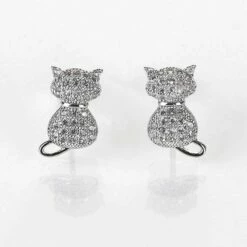 Equilibrium Pavé Cats Stud Silver Plated Earrings