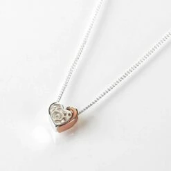 Equilibrium Two Piece Heart Silver And Rose Gold Plated Necklace