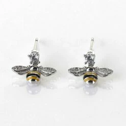 Equilibrium Handpainted Dangly Bee White Gold Plated Earrings
