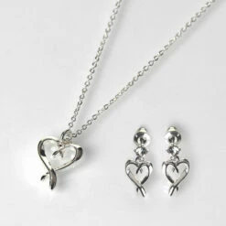 Equilibrium Silver Plated Kissing Heart Necklace & Earrings Gift Set