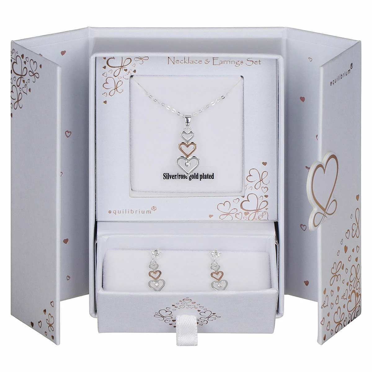 Equilibrium Two Tone Trio Of Hearts Necklace & Earrings Gift Set 2 Equilibrium Two Tone Trio Of Hearts Necklace & Earrings Gift Set - Image 2