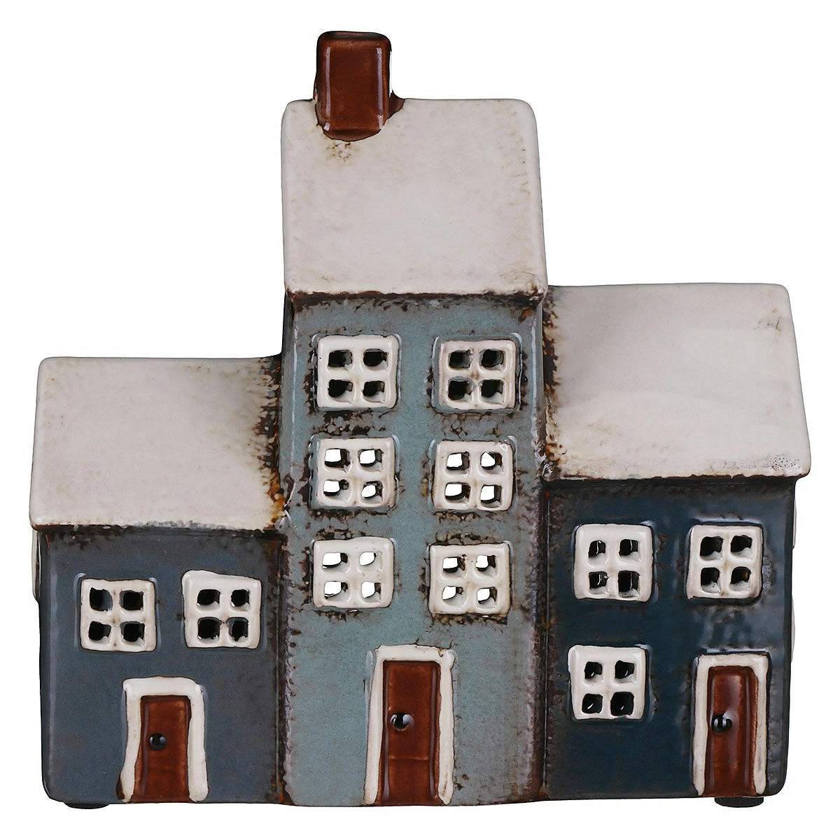 Shudehill Village Pottery Grey & Navy Three House Tealight Holder 3 Shudehill Village Pottery Grey & Navy Three House Tealight Holder - Image 3