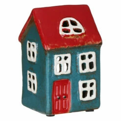 Shudehill Village Pottery Blue & Red House Tealight Holder -gifts shop joe davies 331020 shudehill village pottery blue red house tealight holder 2
