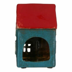 Shudehill Village Pottery Blue & Red House Tealight Holder -gifts shop joe davies 331020 shudehill village pottery blue red house tealight holder 3