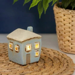 Shudehill Village Pottery Square Pale Blue House Mini Tealight Holder