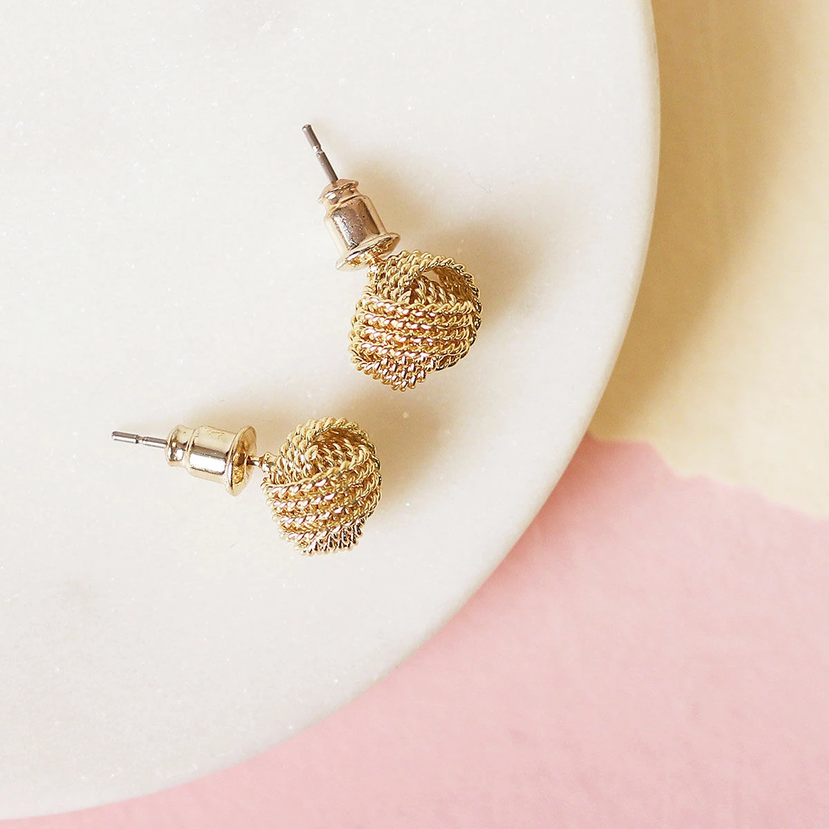 Equilibrium Gold Plated Rope Knot Stud Earrings 4 Equilibrium Gold Plated Rope Knot Stud Earrings - Image 4