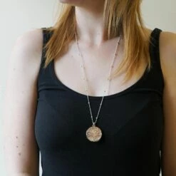 Equilibrium Rose Gold Filigree Disk Long Necklace 5 Equilibrium Rose Gold Filigree Disk Long Necklace -gifts shop joe davies equilibrium filigree disk tree long necklace gold 54833 image02