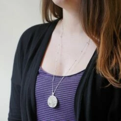 Equilibrium Silver Filigree Disk Long Necklace -gifts shop joe davies equilibrium filigree disk tree long necklace silver 54833 image02