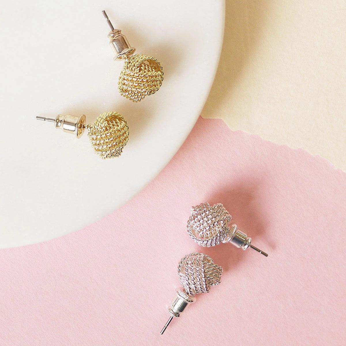 Equilibrium Gold Plated Rope Knot Stud Earrings 5 Equilibrium Gold Plated Rope Knot Stud Earrings - Image 5