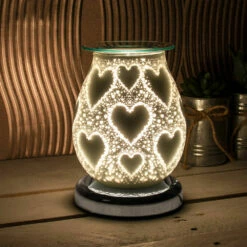 Desire Bulbous Satin White Hearts Aroma Lamp Wax Melt Warmer