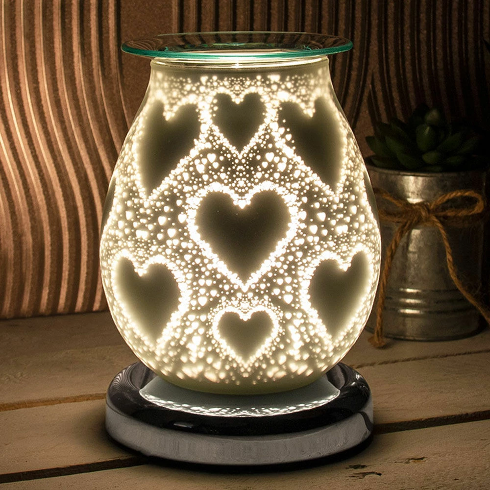 Desire Bulbous Satin White Hearts Aroma Lamp Wax Melt Warmer 2 Desire Bulbous Satin White Hearts Aroma Lamp Wax Melt Warmer - Image 2