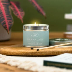 Marmalade Of London Tuscan Lime & Basil 210g Tin Soy Candle -gifts shop marmalade of london 11081 tuscan lime basil 210g tin soy candle lifestyle 1