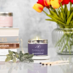 Marmalade Of London Pomegranate & Pear 210g Tin Soy Candle -gifts shop marmalade of london 11654 pomegranate pear 210g tin soy candle lifestyle 3