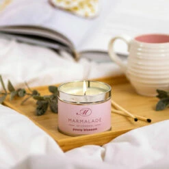 Marmalade Of London Peony Blossom 210g Tin Soy Candle -gifts shop marmalade of london 14044 peony blossom 210g tin soy candle lifestyle 2