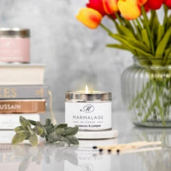 Marmalade Of London Prosecco & Juniper 210g Tin Soy Candle -gifts shop marmalade of london 19919 prosecco juniper 210g tin soy candle lifestyle 4