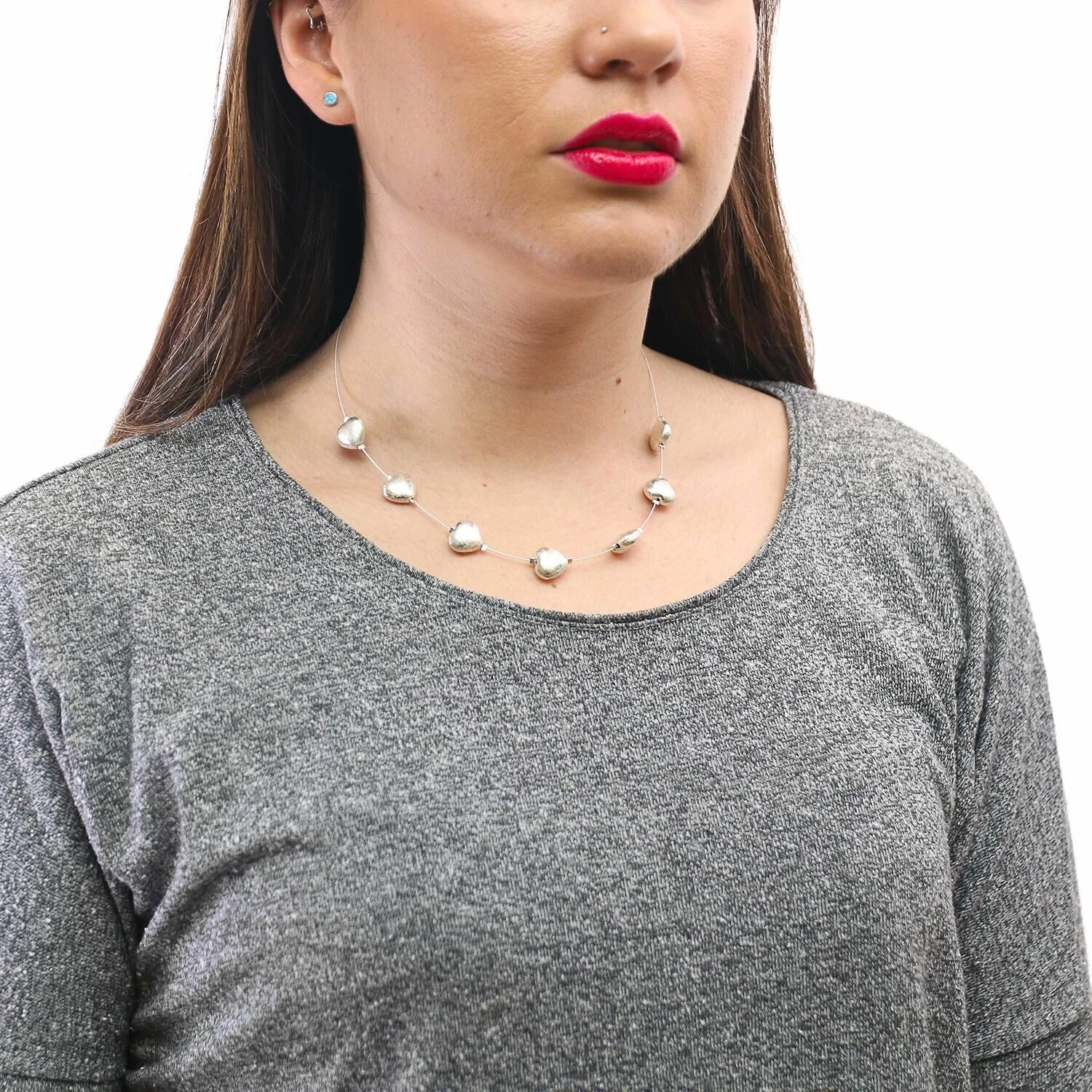 Carrie Elspeth Brushed Silver Hearts Necklace 3 Carrie Elspeth Brushed Silver Hearts Necklace - Image 3