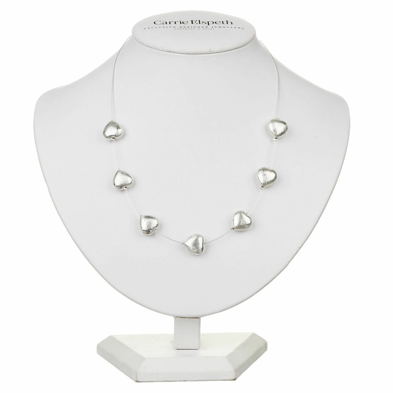 Carrie Elspeth Brushed Silver Hearts Necklace 1 Carrie Elspeth Brushed Silver Hearts Necklace