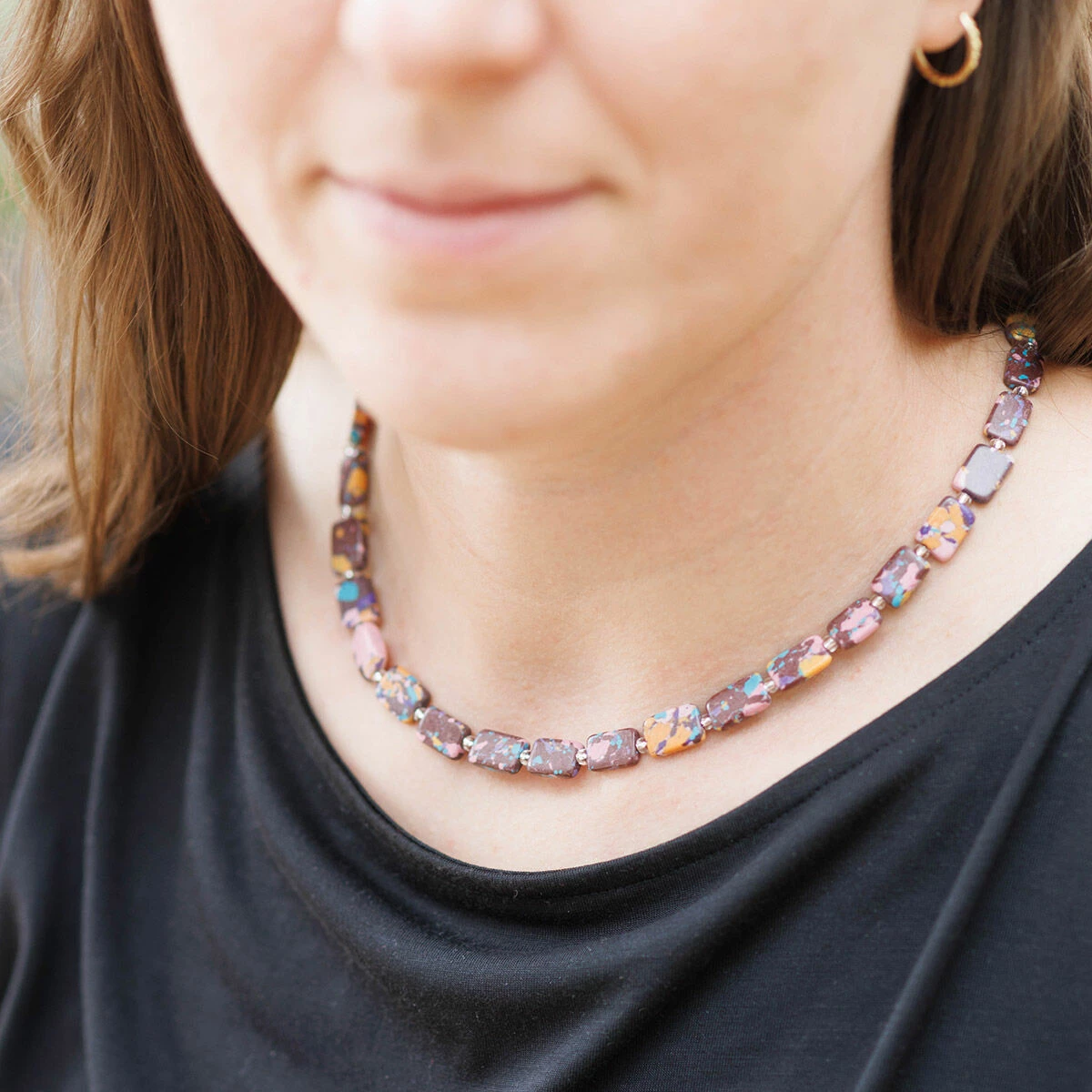 Carrie Elspeth Aubergine Mosaic Rectangles Full Necklace 4 Carrie Elspeth Aubergine Mosaic Rectangles Full Necklace - Image 4